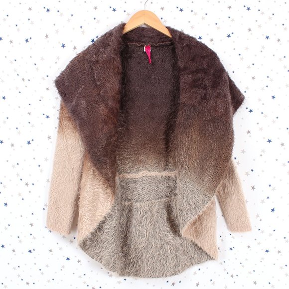 Fuzzy Ombre Cardigan Sweater Brown - Picture 6 of 7